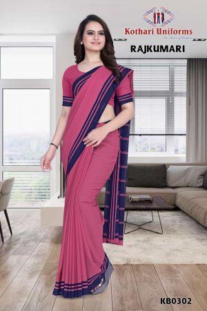 Rajkumari | Uniform Saree [KB0302] Dark Pink Premium Georgette Plain Border Uniform sarees For office staffs