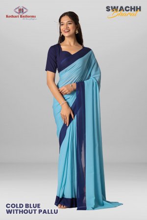 Cold Blue Without Pallu | Uniform Saree