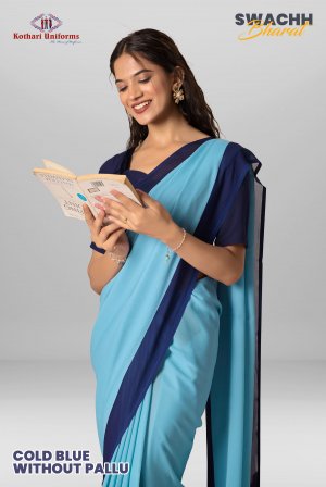 Cold Blue Without Pallu | Uniform Saree