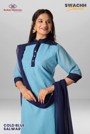 Cold Blue Saree (without Pallu) & Salwar | Uniform Saree Salwar Combo