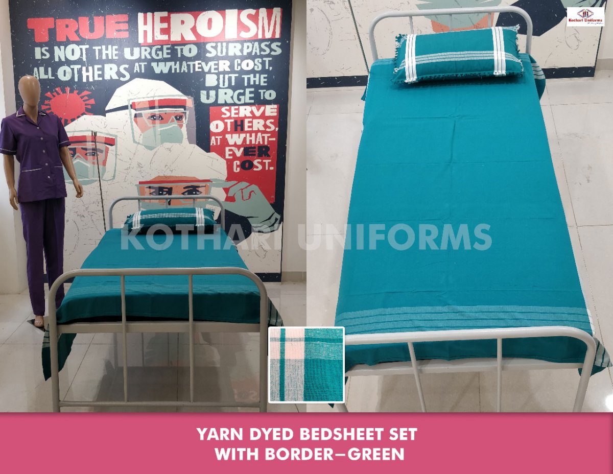 Cotton Bedsheet Medical Green Stripe Border 