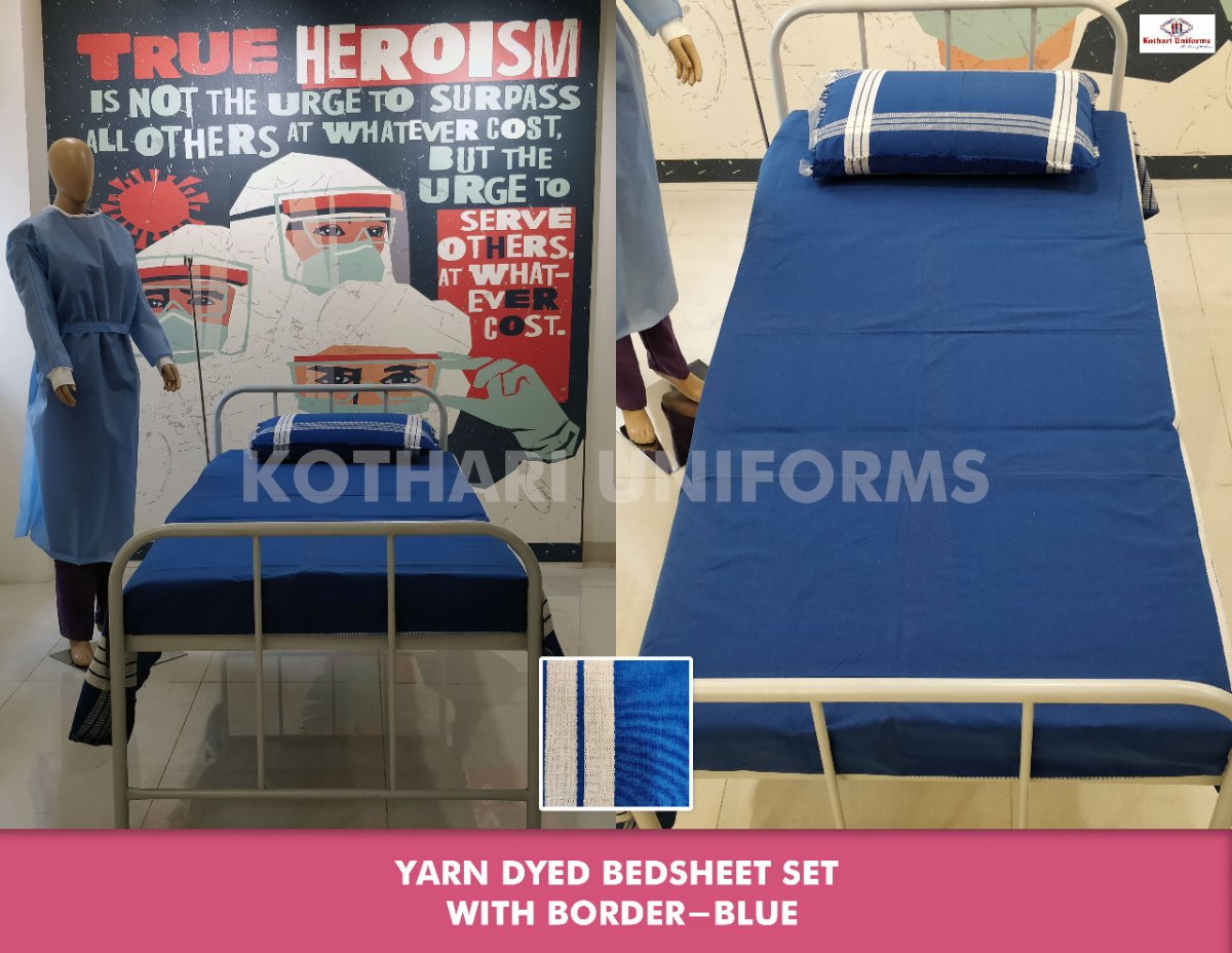 Cotton Bedsheet Medical Blue Stripe Border 