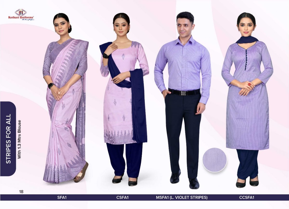 Stripes for all Uniform Saree with Blouse,Salwar set,Mens shirt & Pant, Corporate Chudidhar Combo - SFA 1