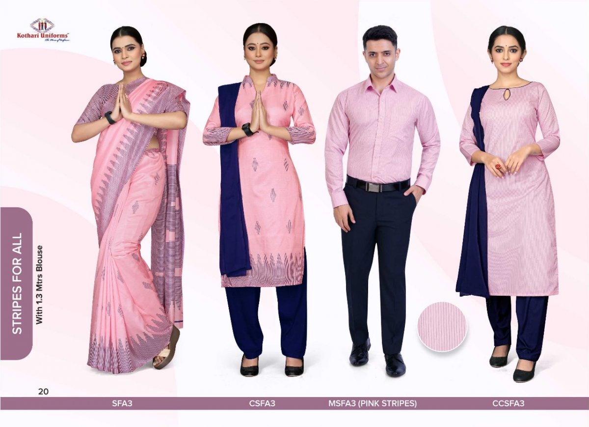 Stripes for all Uniform Saree with Blouse,Salwar set,Mens shirt & Pant, Corporate Chudidhar Combo - SFA 3