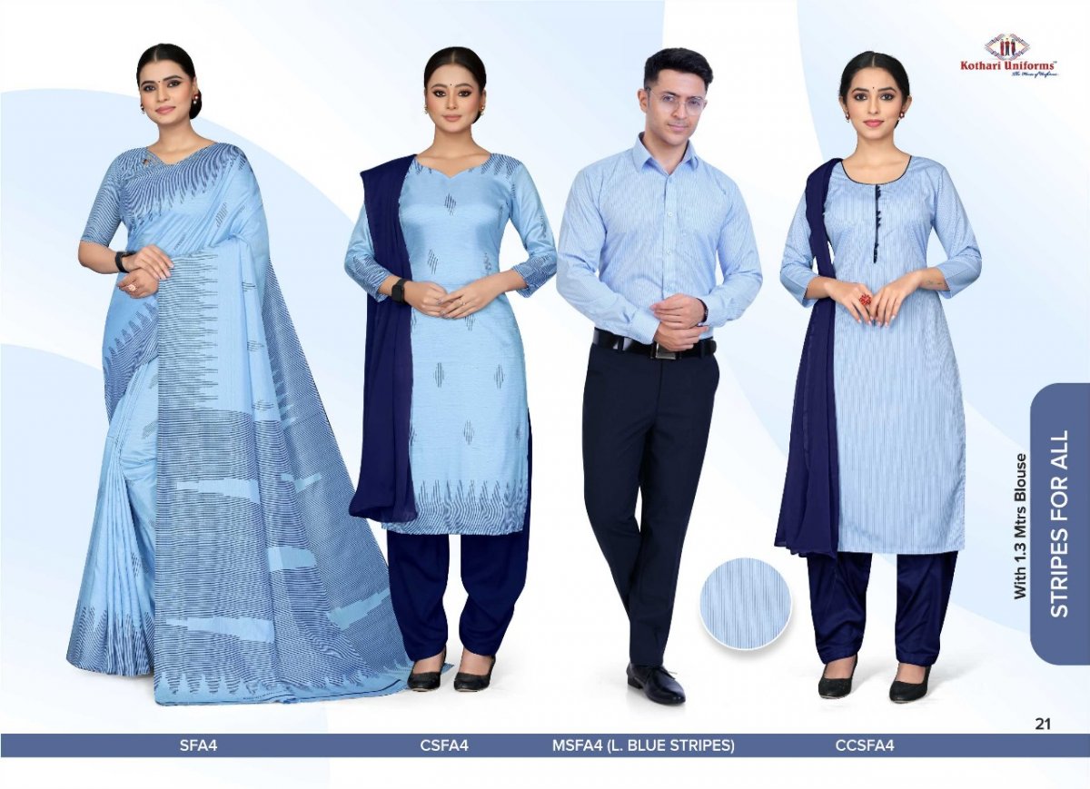 Stripes for all Uniform Saree with Blouse,Salwar set,Mens shirt & Pant, Corporate Chudidhar Combo - SFA 4