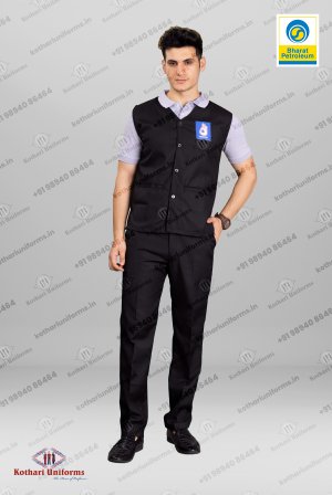 BPCL - Bharat Petroleum Petrol Pump Filler Uniforms - Sleeveless Coat, Grey Tshirt & Pants