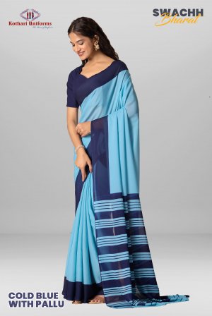 Cold Blue With Pallu | Uniform Saree