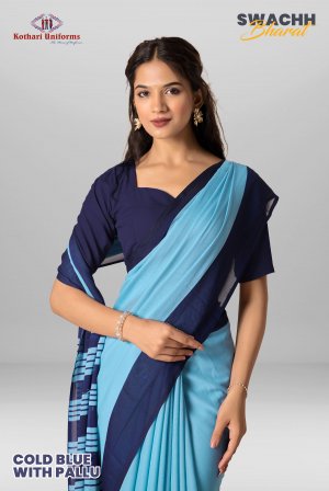 Cold Blue With Pallu | Uniform Saree