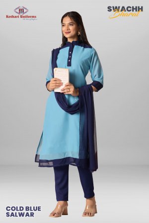 Cold Blue Saree (with Pallu) & Salwar | Uniform Saree Salwar Combo