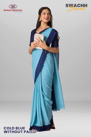 Cold Blue Saree (without Pallu) & Salwar | Uniform Saree Salwar Combo