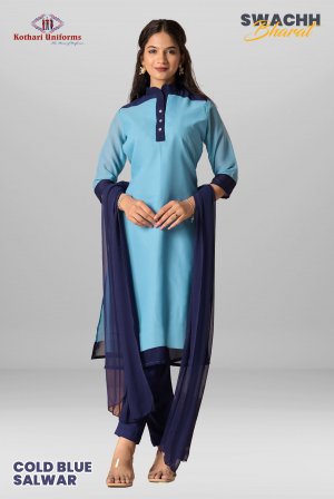 Cold Blue Saree (without Pallu) & Salwar | Uniform Saree Salwar Combo