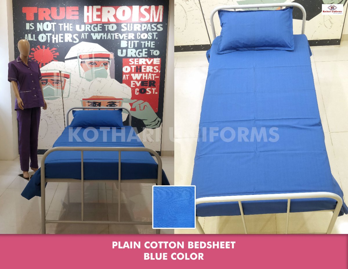 Cotton Bedsheet Plain Medical Blue