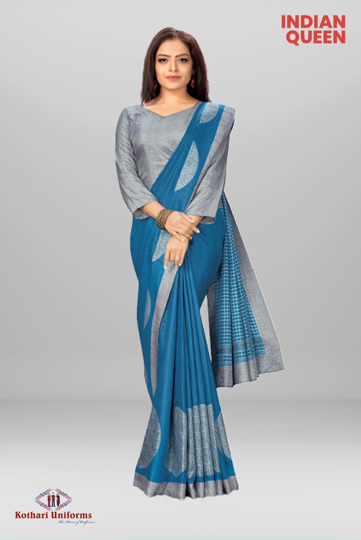 Sky Blue & Beige Printed Uniform Saree CA6004 @ ₹ 575