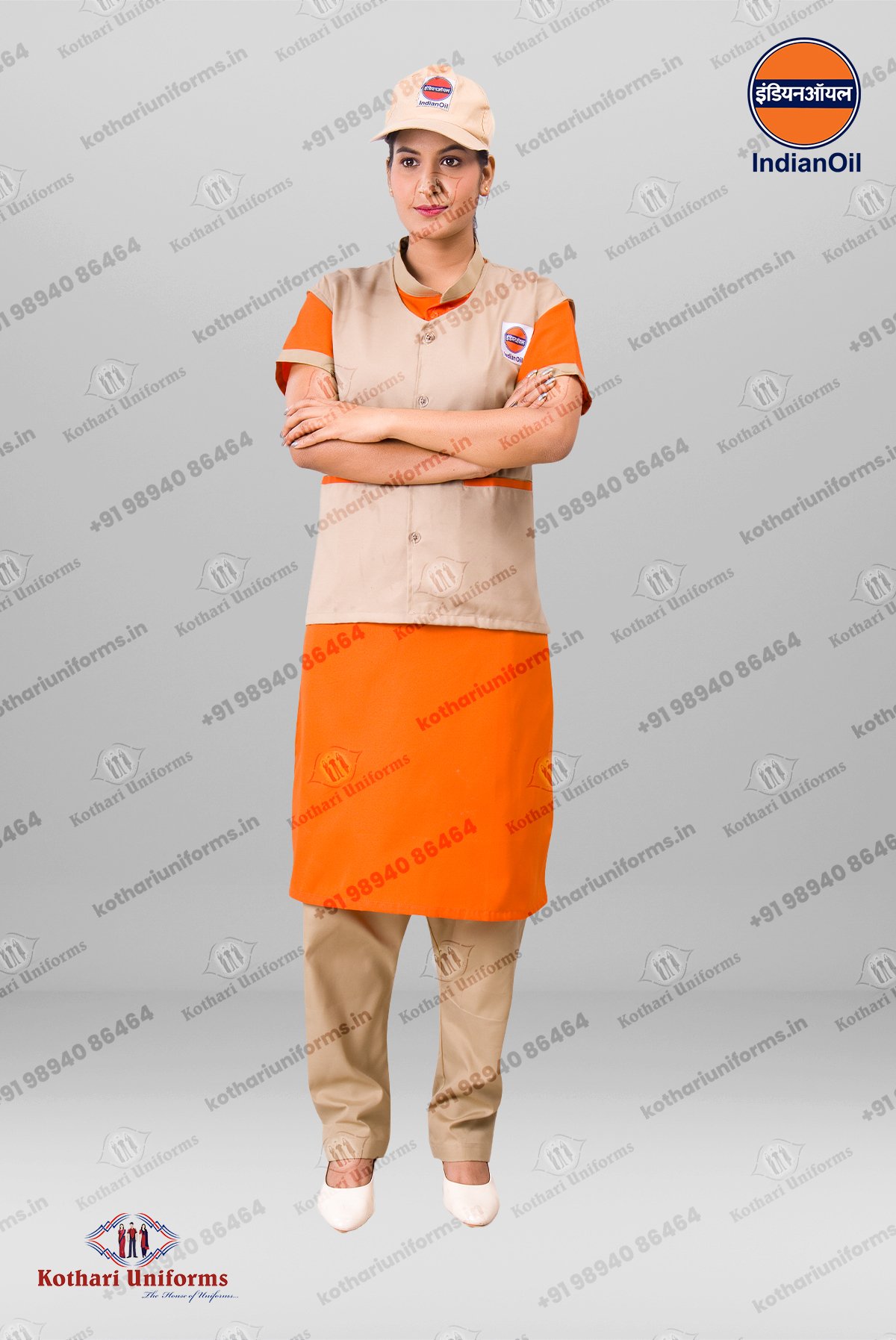 IOCL - Indian Oil Petrol Pump Female Filler Uniform - Sleeveless Coat, Salwar Set & Cap