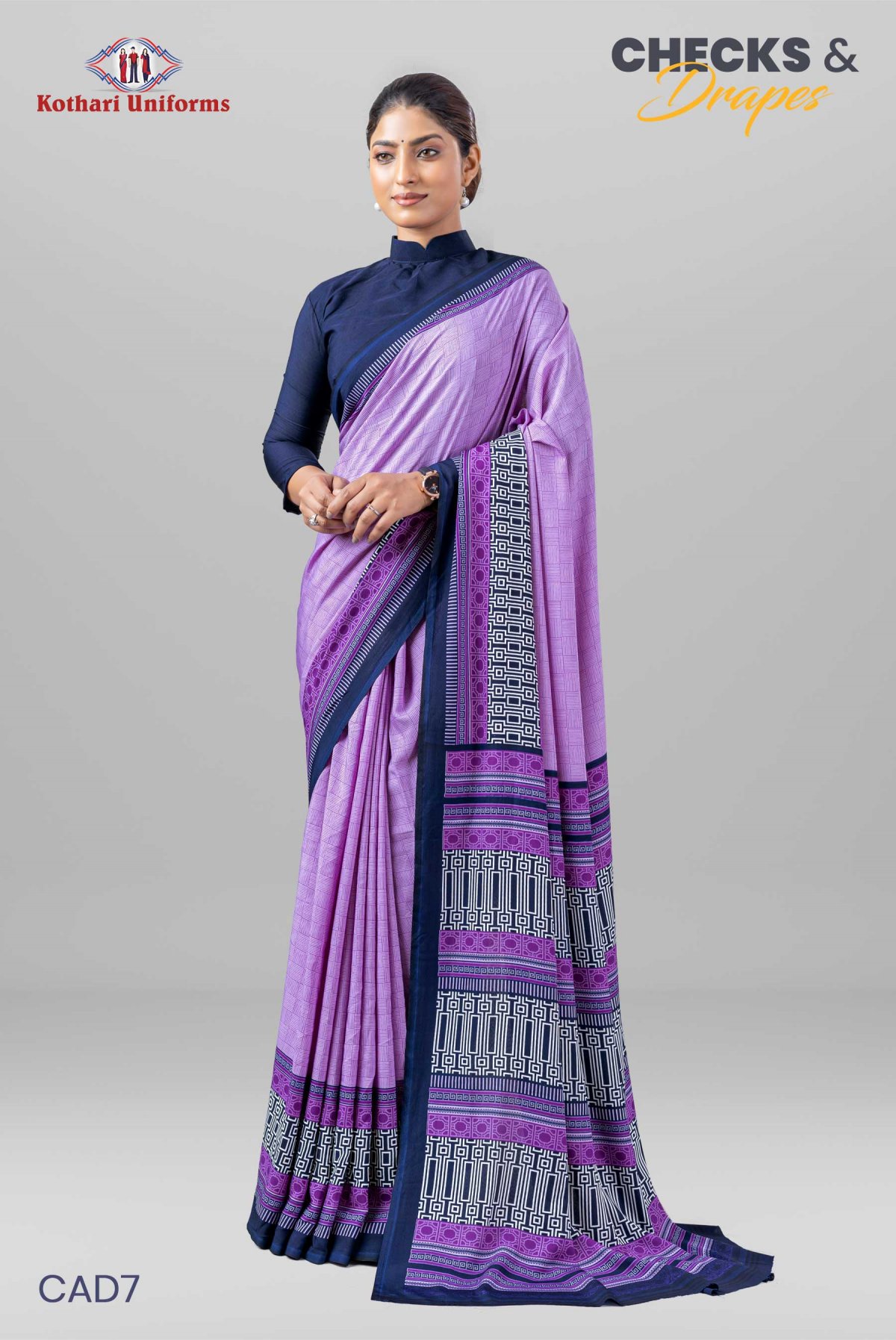 Checks & Drapes | Uniform Saree [CAD7]