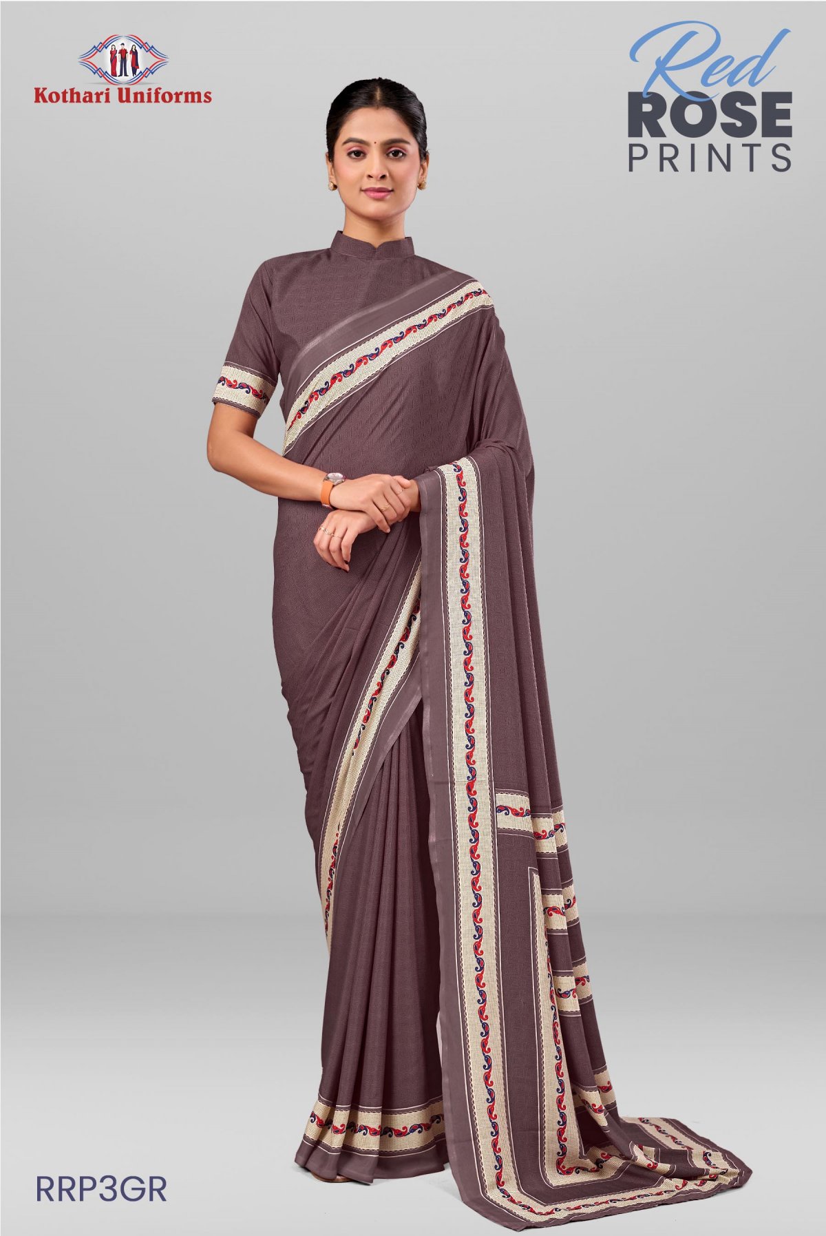 Red Rose Prints | Uniform Saree [RRP3GR]