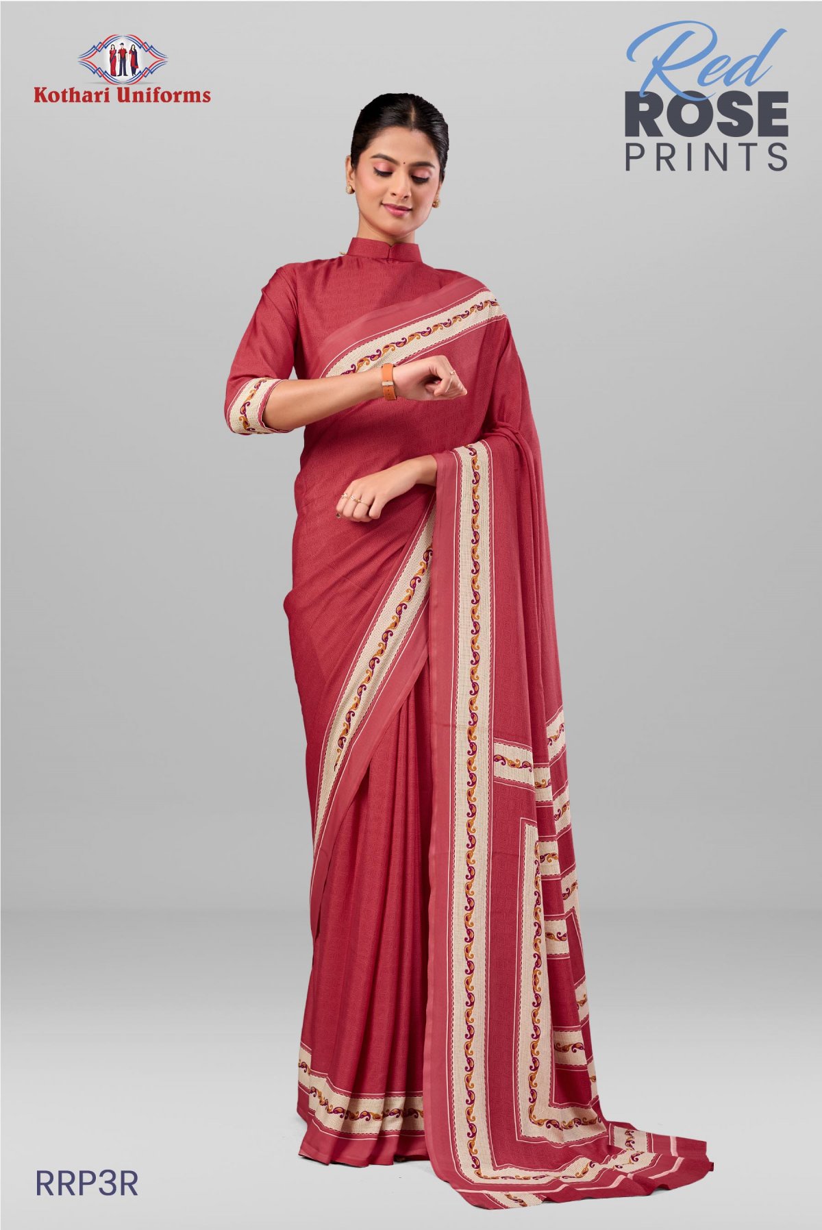 Red Rose Prints | Uniform Saree [RRP3GR]