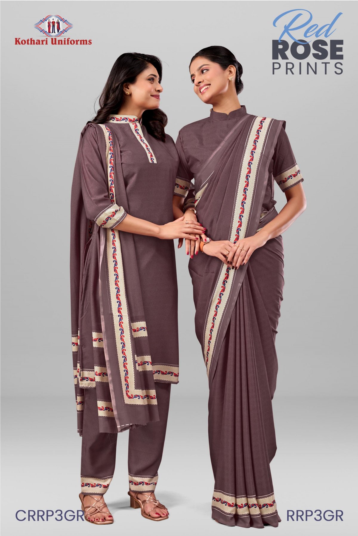 Red Rose Prints | Uniform Saree & Salwar Combo [RRP3GR]