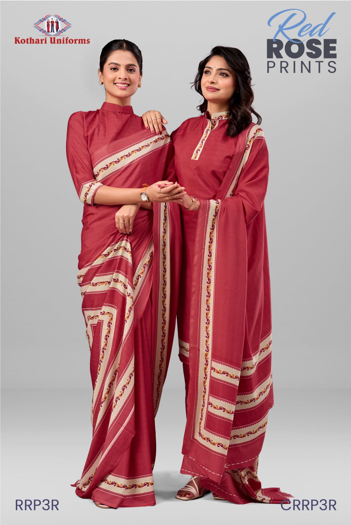 Red Rose Prints | Uniform Saree & Salwar Combo [RRP3R]