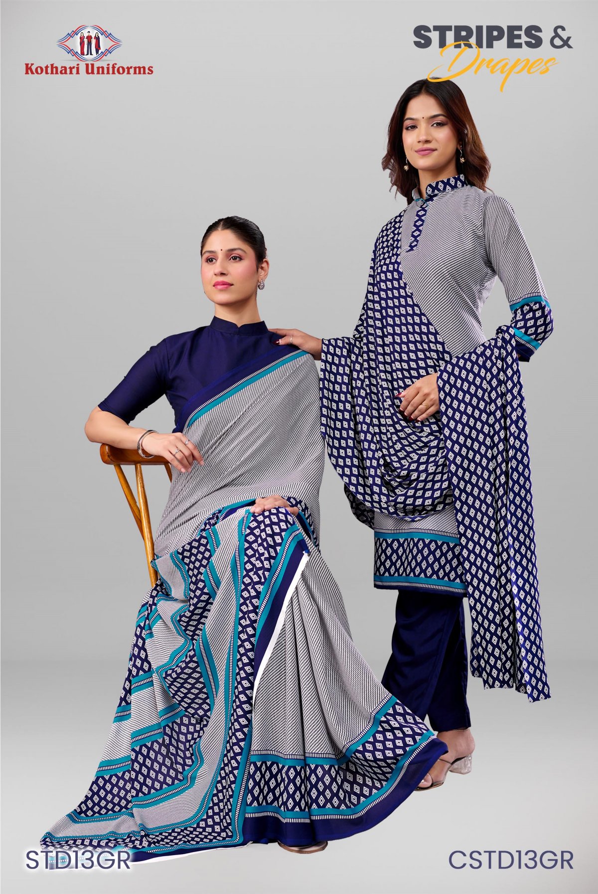 Stripes & Drapes | Uniform Saree & Salwar Combo [STD13GR]